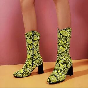 Yellow Faux Snake Skin Weird Barbie Costume Boots
